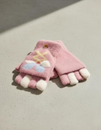 Guantes Sin Dedos Y Capucha Abrigados Conejito 3d City Girl Rosa Viejo Único Conejito 2