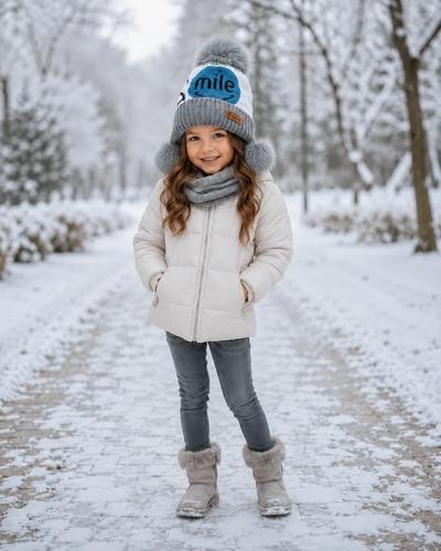 Gorro Infantil De Invierno Abrigado Con Pompon Getrich Gris Unico Smile 3