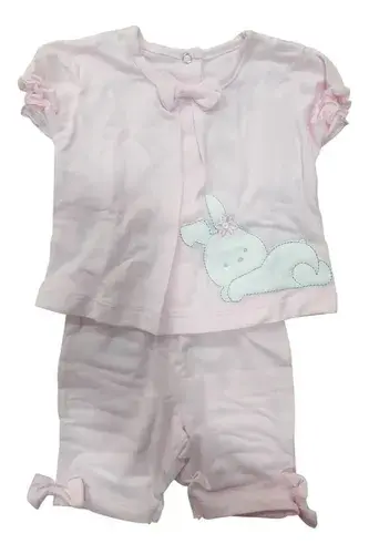 Conjunto Con Moño Beba Bebe Recien Nacido Conejo Bordado