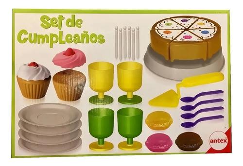 Juego De Cumpleaños Con Torta Y Accesorios Encastre Antex Blanco