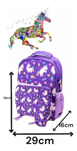 Mochila + Cartuchera Infantil Escolar Unicornio Violeta Nena Violeta Unicornios 10