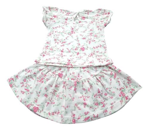 Conjunto Bebe Beba Remera Pollera Con Flores Algodón Premium 4
