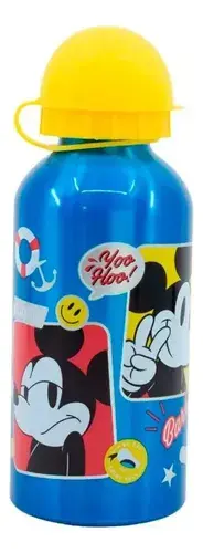 Botella De Aluminio Mickey Mouse 400 Ml Agua Bebidas Verano Azul 6