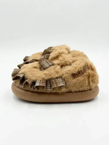 Pantuflas Infantiles Peluche Abrigadas Varios Modelos Unisex Moño Marron Con Corderito 24-25 3