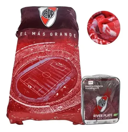 Frazada Magica Fluorescente Luminosa River Plate Origi 1 1/2 Liso Rojo