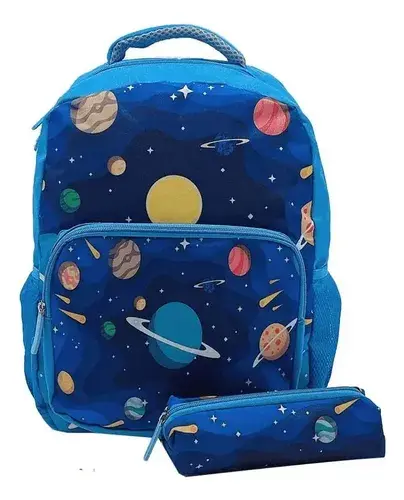 Combo Mochila + Lunchera + Cartuchera Escolar Espacio Planet Azul Astronauta 2