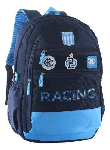 Mochila Racing Club Velcro Con Parches Escolar Reforzada
