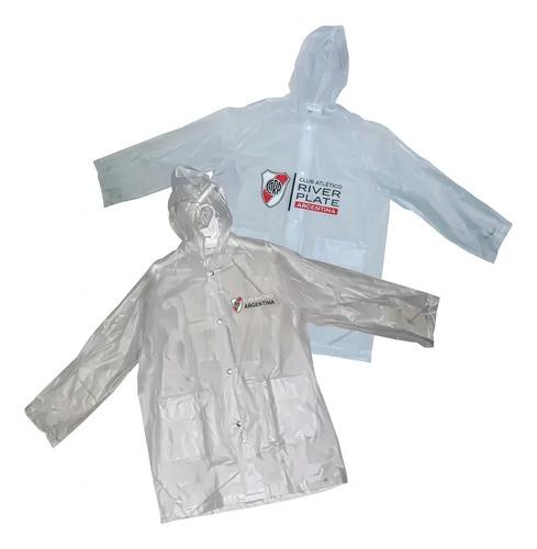 Piloto De Lluvia Con Capucha River Plate Oficial Impermeable Blanco 4 6