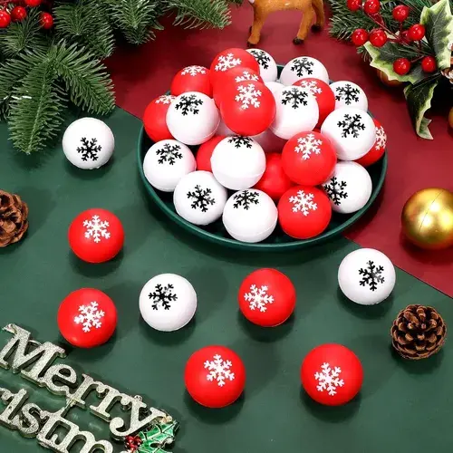 Set 36 Pelotas Antiestrés Navidad Copo De Nieve Kasyat Rojo Y Blanco 4