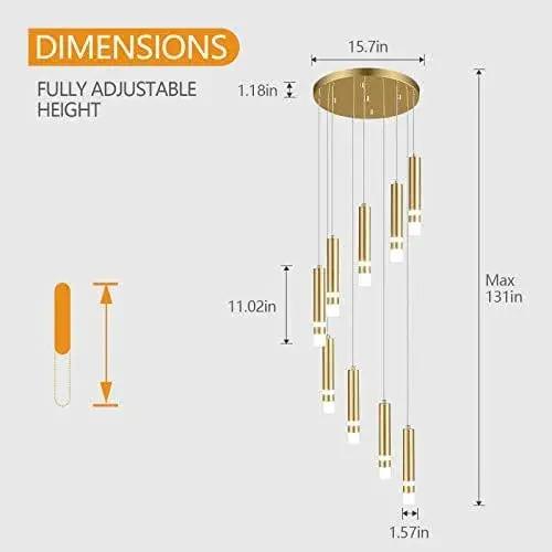 Lámpara Colgante Moderna De 9 Luces Regulable Led 54 W 110 V Dorado 3