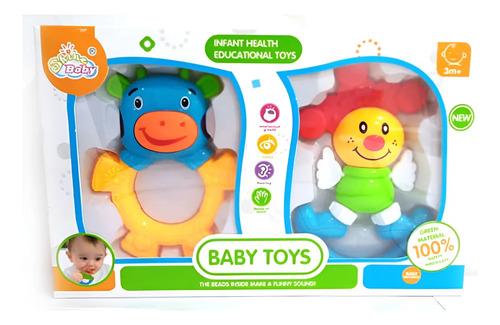 Set X 2 Sonajeros Para Bebes Infantiles Animalitos Payaso Multicolor Personajes