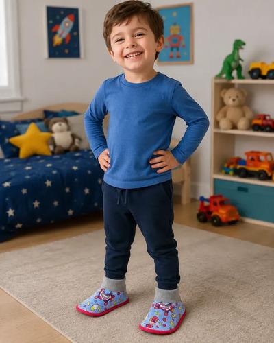 Pantumedias Infantiles Abrigadas Antideslizantes Con Puño Celeste 34-35 3