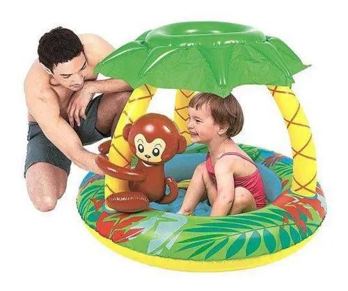 Pileta Inflable Jilong Redonda 65l Bebés 1 Año Diseño Mono Selva 4