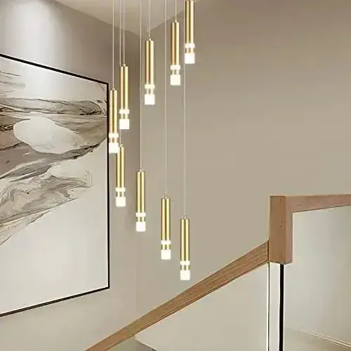 Lámpara Colgante Moderna De 9 Luces Regulable Led 54 W 110 V Dorado 2
