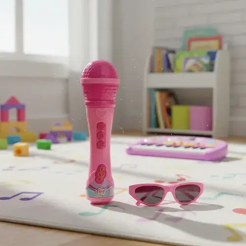 Microfono Musical Juguete Tiny Con Sonido Y Lentes Fashion Rosa Chicle 3