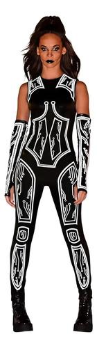 Traje Mujer Cyberpunk L/xl Disfraz Blanco Negro Halloween Negro L/xl
