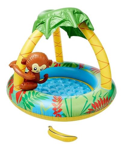 Pileta Pelotero Inflable Para Bebe Mono Selva Con Techo