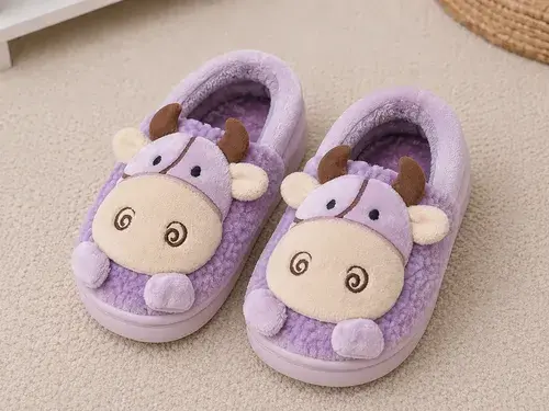 Pantuflas Infantiles Peluche Abrigadas Varios Modelos Unisex Vaca Violeta Con Corderito 33-34