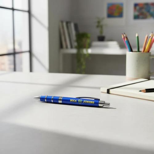 Lapicera De Boca Juniors Con Estuche De Metal Tinta Negra Azul Y Amarillo Negra