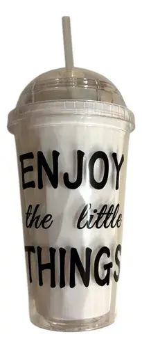 Vaso Acrilico Doble Pared Transparente Con Frases 450ml
