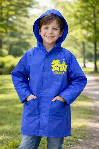 Piloto De Lluvia Con Capucha Boca Juniors Oficial Impermeabl Azul 10 Estampado Frontal (logo Del Club)