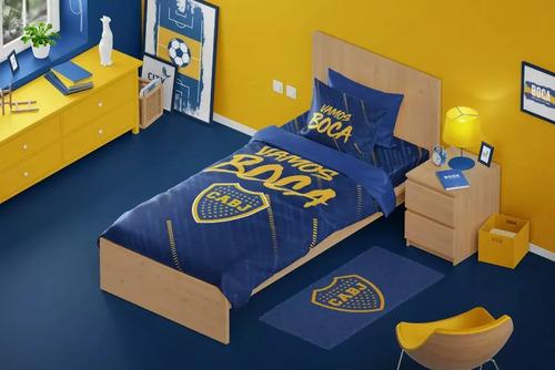 Frazada Con Corderito Boca Juniors Flannel Doble Faz 1,5 P Boca 0 G Azul