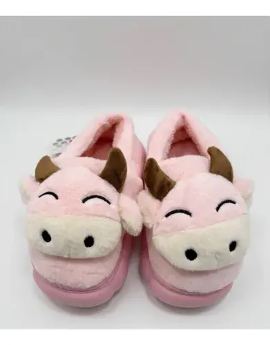 Pantuflas Infantiles Peluche Abrigadas Varios Modelos Unisex Vaquita Rosa Claro Con Corderito 30-31