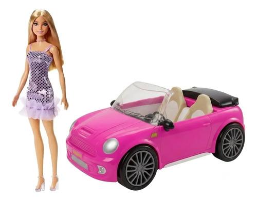 Combo Muñeca Barbie Glitz 30 Cm Original Mattel + Auto Rosa