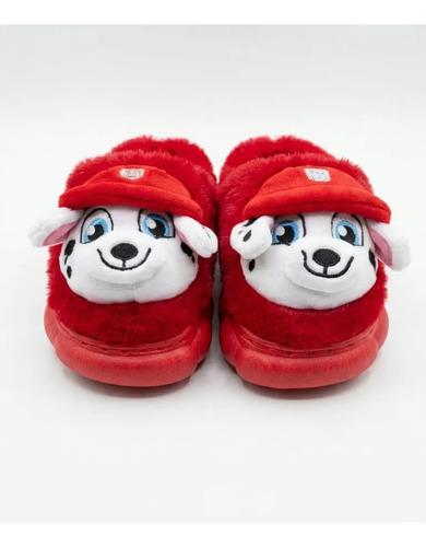 Pantuflas Invierno Infantiles Peluche Suela Antideslizante Perrito Rojo Abierto 26-27