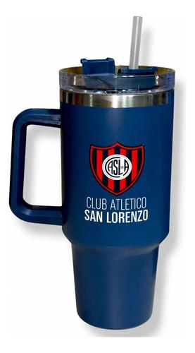 Vaso Térmico San Lorenzo Ciclon Cuervo 1.2l Cn Tapa Y Manija Azul San Lorenzo