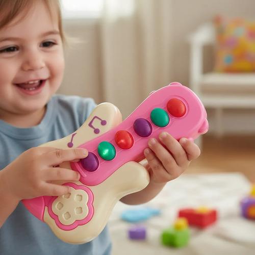 Guitarra Musica Interactiva Botones Coloridos Notas Musicale Rosa