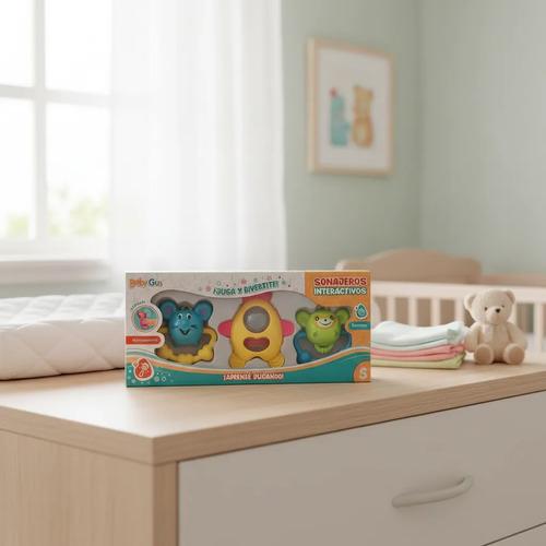 Set De 3 Sonajeros Interactivos Multisesoriales Babygus Multicolor Varios