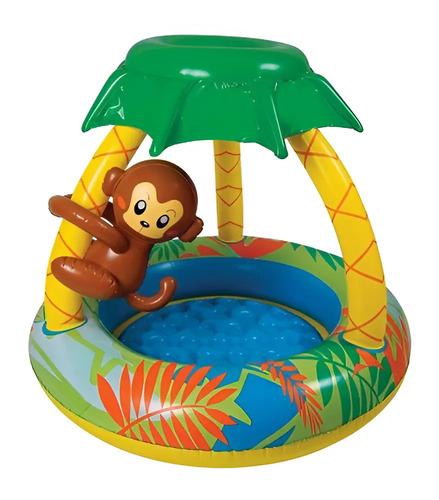 Pileta Inflable Jilong Redonda 65l Bebés 1 Año Diseño Mono Selva