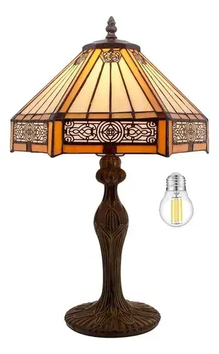 Lampara De Mesa Estilo Tiffany Hexagonal Vitral Werfactory Bronce Antiguo Ámbar / Amarillo-vidriado Estilo Vitral Tipo Tiffany