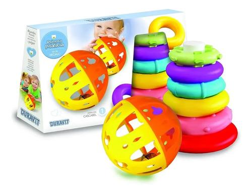 Set 2 En 1 Pelota Con Sonajero + Anillos Apilables Multicolor Bebés