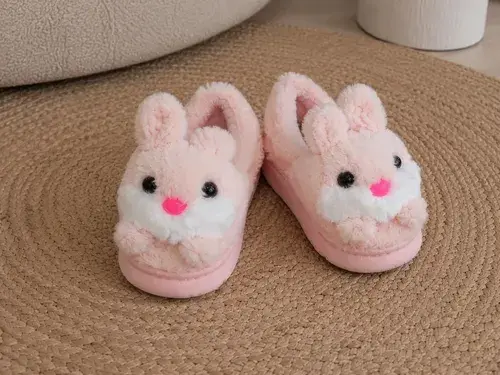 Pantuflas Infantiles Peluche Abrigadas Varios Modelos Unisex Conejo Rosa Con Corderito 30-31