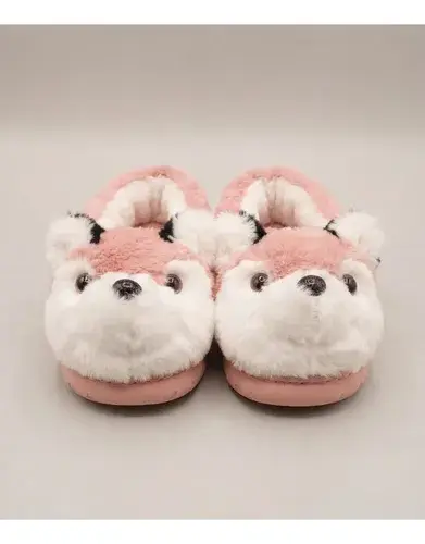 Pantuflas Invierno Infantiles Peluche Suela Antideslizante Orejitas Rosa Coral Con Corderito 28-29