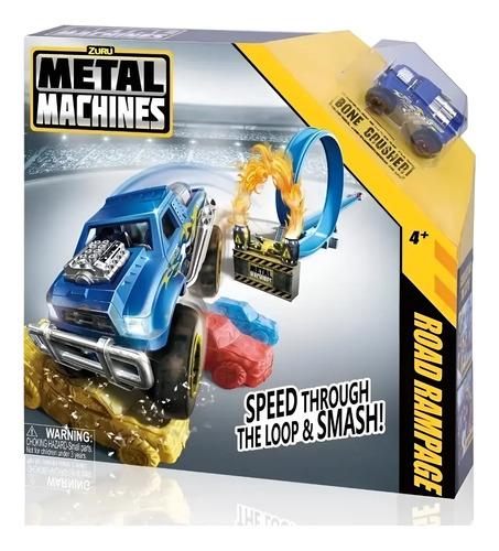 Pista De Autos C/ Lanzador Metal Machines Road + Auto Wheels Azul