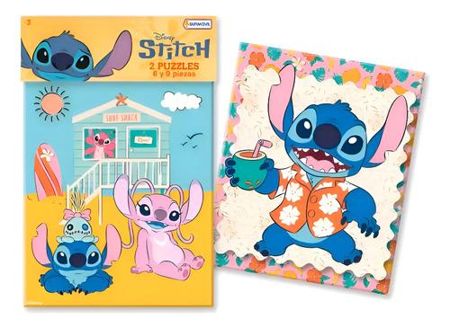 2 Rompecabezas De 6 Y 9 Piezas Stitch Y Stitch Rosa