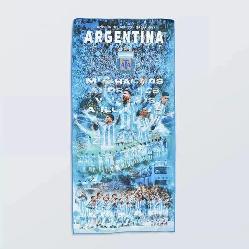 Toallon Secado Rapido Argentina Campeón 3 Estrella + Estuche Color Nos Volvimo A Ilusionar Campeones Del Mundo