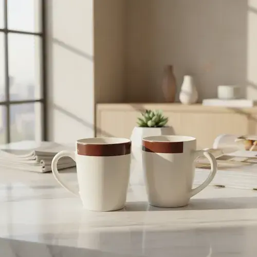 Taza Mug Cerámica 450ml Blanca Con Borde Marrón Café Blanco Borde Marrón