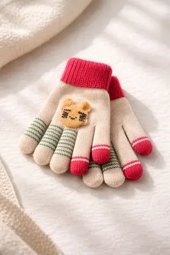 Guantes Térmicos Infantiles Abrigados Invierno Ositos Beige Único Osito