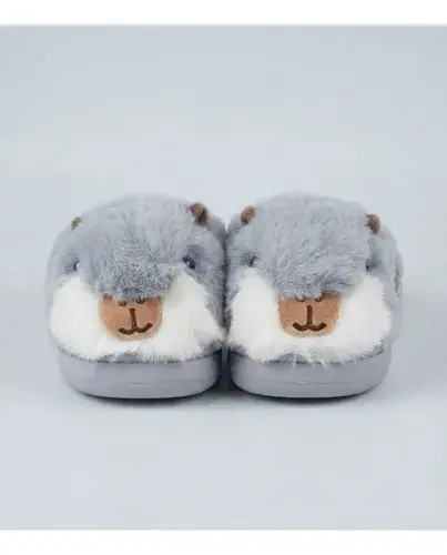 Pantuflas Infantiles Peluche Abrigadas Varios Modelos Unisex Capibara Gris Con Corderito 28-29