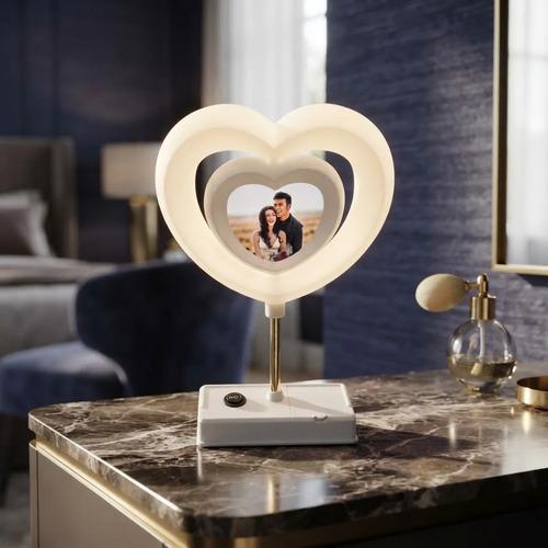 Velador Led Lámpara Corazón Portarretrato Luz Blanca Rgb Blanco