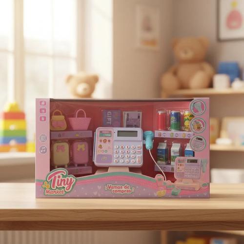 Caja Registradora De Juguete Tiny Market + Accesorios A Pila Celeste