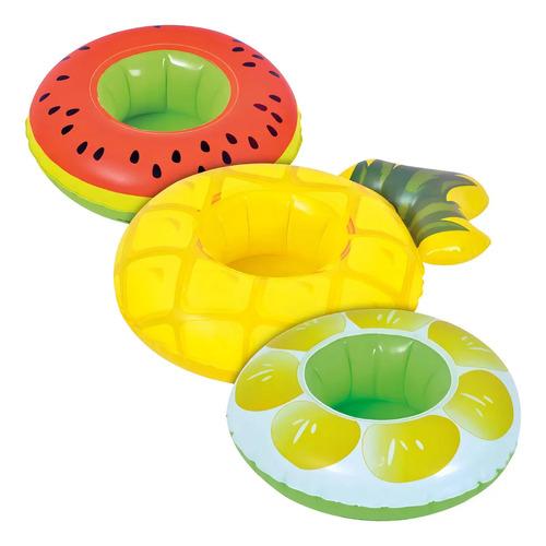 Posa Vasos Inflables Forma Frutas Verano Pileta Bebida Trago Anana
