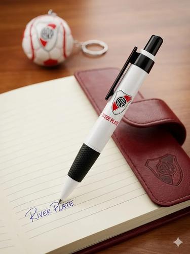 Kit Lapicera Con Grip + Llavero Mini Pelota De River Plate Blanco Y Rojo Negro