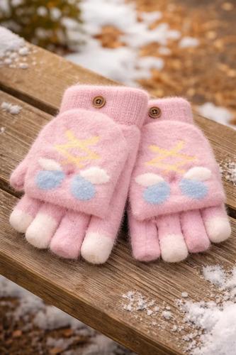 Guantes Sin Dedos Y Capucha Abrigados Conejito 3d City Girl Rosa Viejo Único Conejito