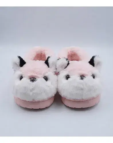 Pantuflas Invierno Infantiles Peluche Suela Antideslizante Orejitas Rosa Claro Con Corderito 28-29