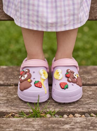 Sandalia De Goma De Verano Con Oso Y Pines Varios Modelos Lila Y Rosa Sandalia De Verano Oso Con Pines Lila Y Rosa 20-21